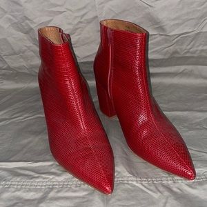Jeffrey Campbell Final Croc Embossed Leather Ankle Boot Womens Size 10 Red